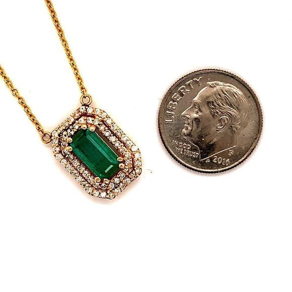 Natural Emerald Diamond Necklace 14k Gold 1.21 TCW 16" Certified $4,950 112176 - Picture 6 of 13